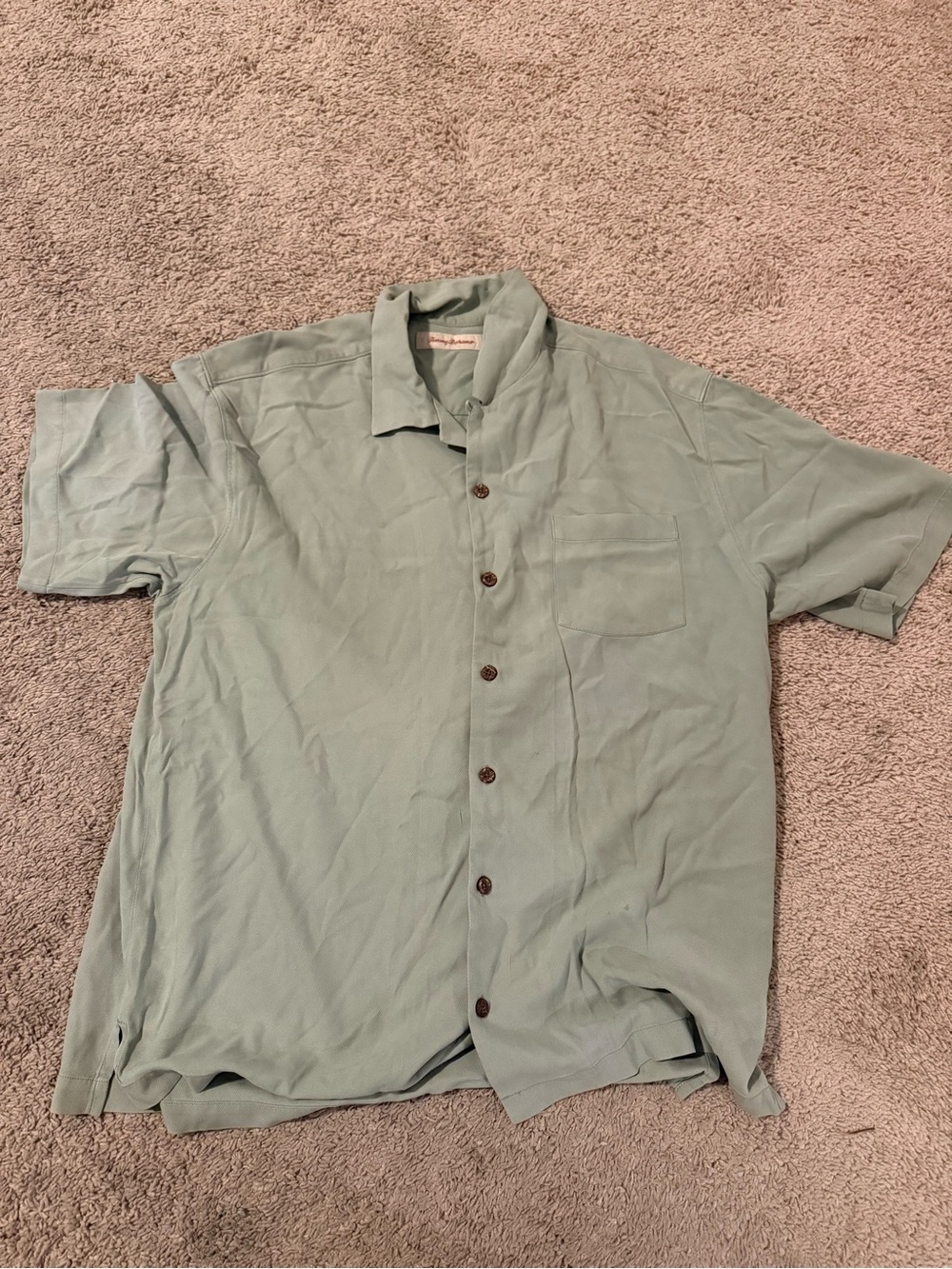 Tommy Bahama 100% Silk Button Up Shirt Mens L Green Short Sleeve Hawaiian Resort